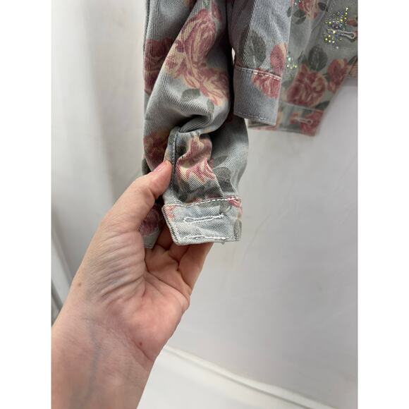 Women's Custom Bling embelished and floral denim oversized jacket XL - Picture 5 of 15